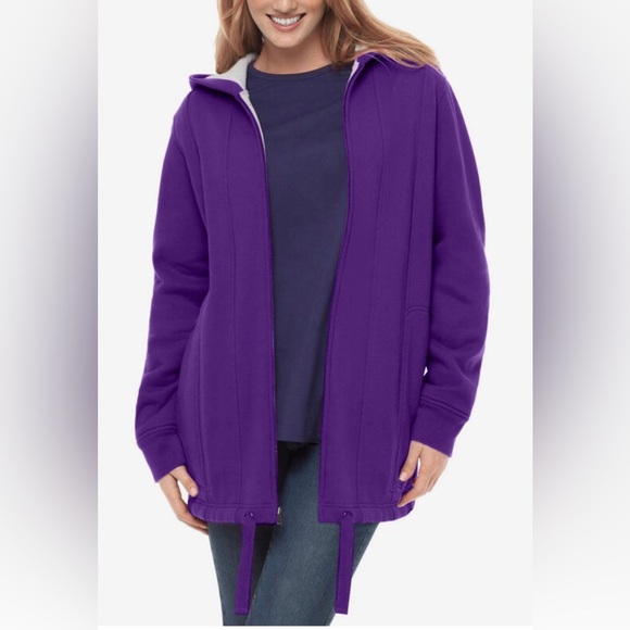 Woman Within Thermal Lined Fleece Hoodie Size 1X Purple - Picture 2 of 16